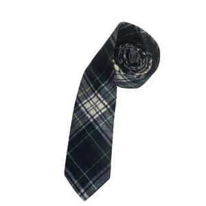 Vintage 1980s Men's 100% Wool Plaid Necktie Green Navy Tartan Preppy Ska